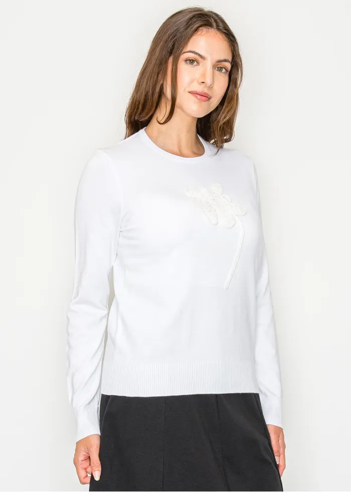 White Flower Detail Everyday Sweater