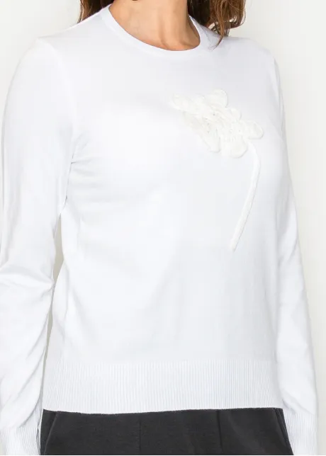 White Flower Detail Everyday Sweater