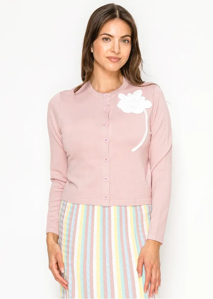 The Soft Blush Cardigan with Floral Detail