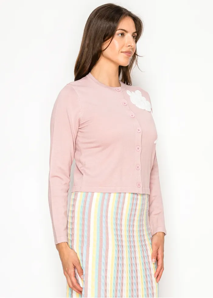 The Soft Blush Cardigan with Floral Detail