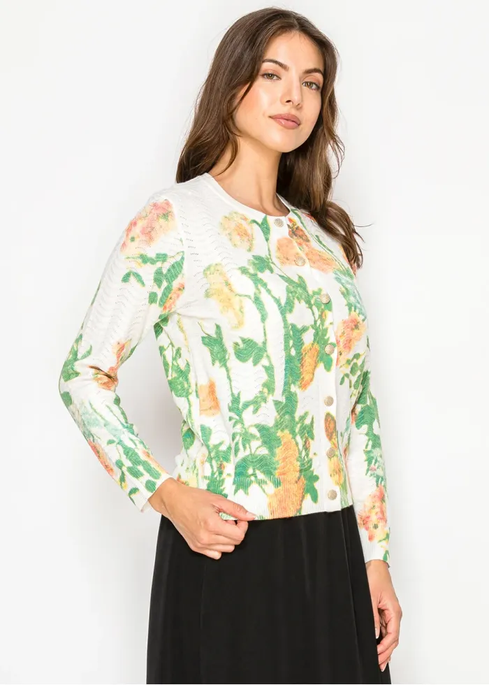 Soft Garden Floral Button Cardigan