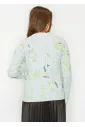 Light Blue V-Neck Floral Knit Cardigan