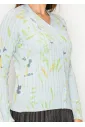 Light Blue V-Neck Floral Knit Cardigan