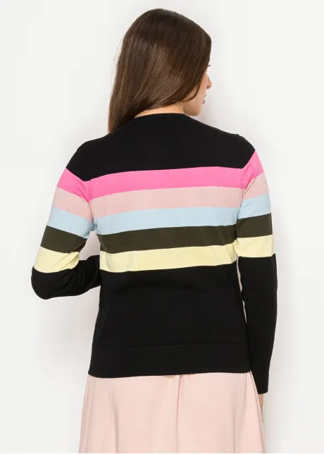 Soft Black Sweater with Gentle Color Stripes
