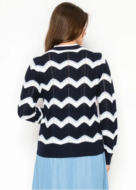 Chevron Stripe V-Neck Cardigan in Navy