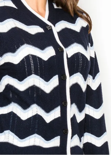 Chevron Stripe V-Neck Cardigan in Navy