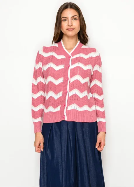 Soft Pink Textured Wave Knit Cardigan
