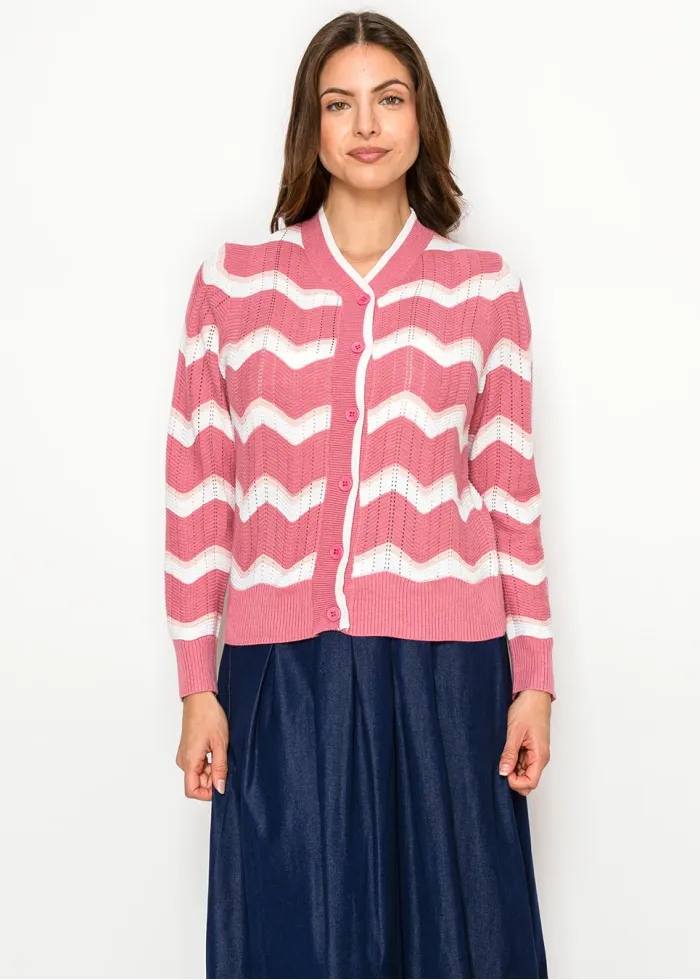 Soft Pink Textured Wave Knit Cardigan