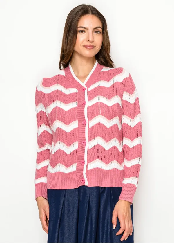Soft Pink Textured Wave Knit Cardigan