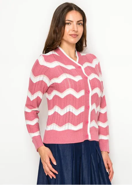 Soft Pink Textured Wave Knit Cardigan