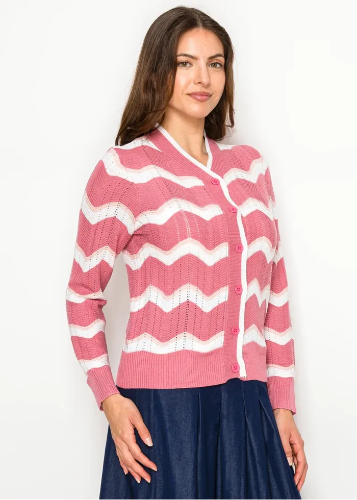 Soft Pink Textured Wave Knit Cardigan