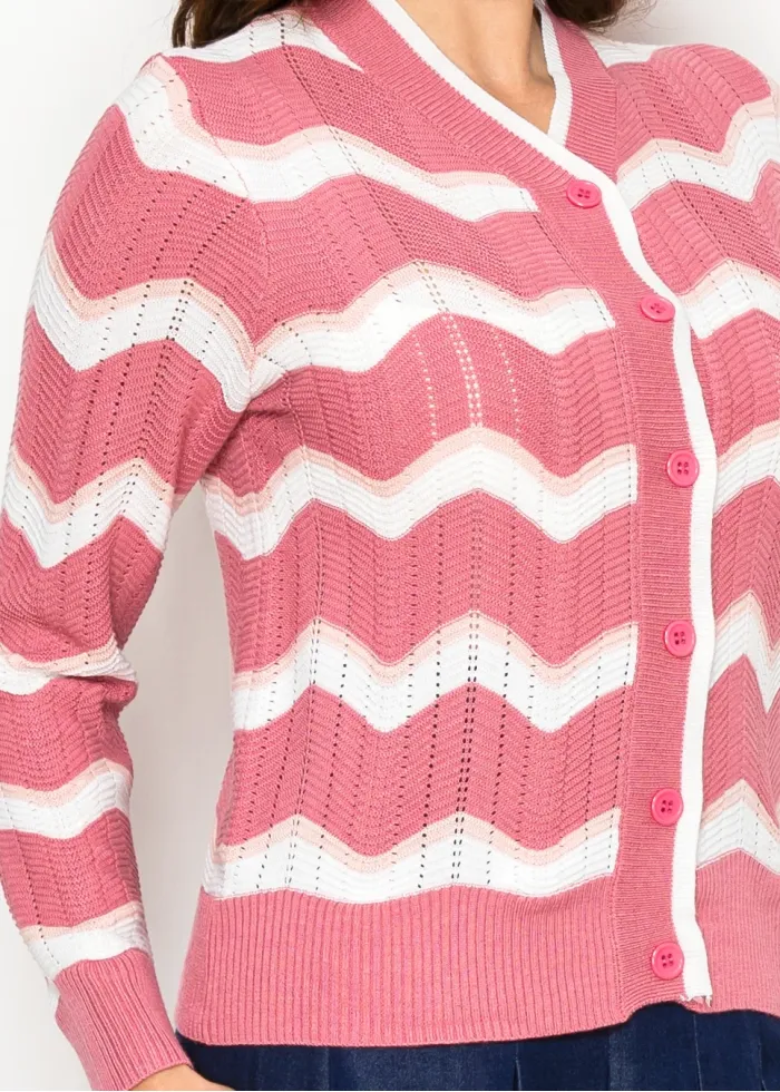 Soft Pink Textured Wave Knit Cardigan