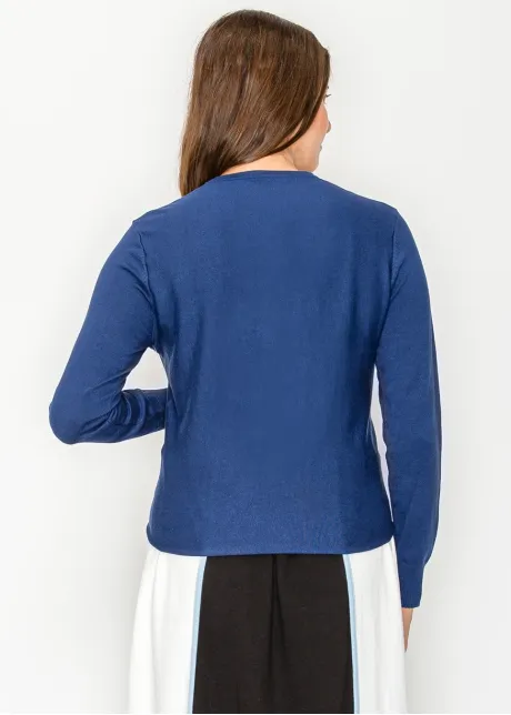 Elegant Deep Blue Front-Twist Pullover