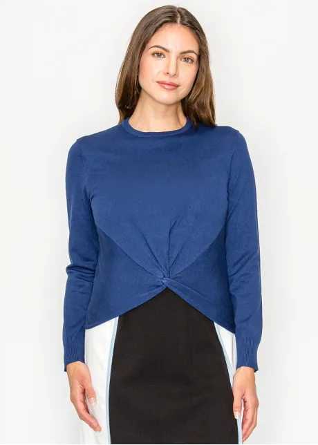 Elegant Deep Blue Front-Twist Pullover