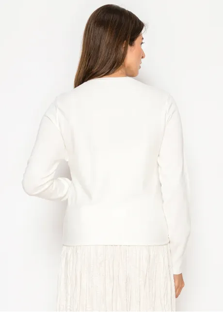 White Knit Sweater with Front Twist Detail