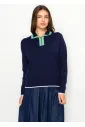 Navy Polo Collar Knit Sweater