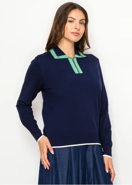 Navy Polo Collar Knit Sweater