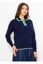 Navy Polo Collar Knit Sweater