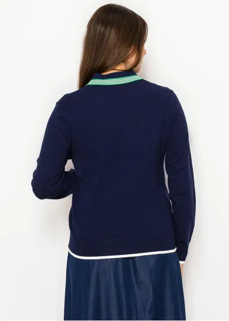 Navy Polo Collar Knit Sweater