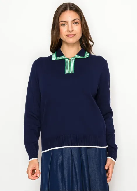 Navy Polo Collar Knit Sweater