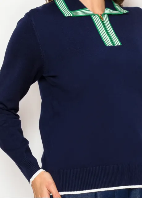 Navy Polo Collar Knit Sweater