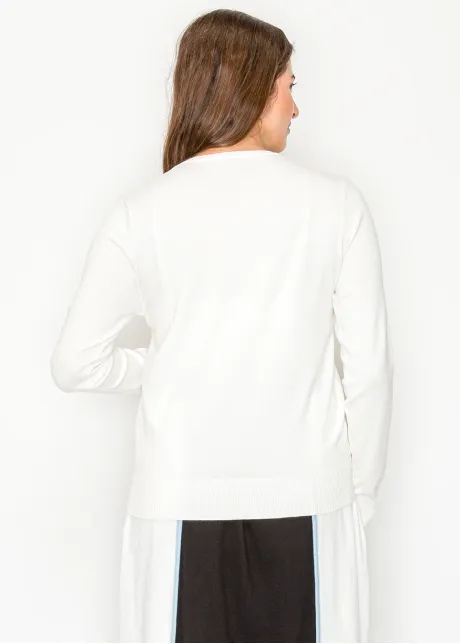 White Floral Appliqué Knit Sweater