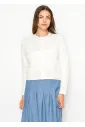 White Cardigan with Tonal Floral Embroidery