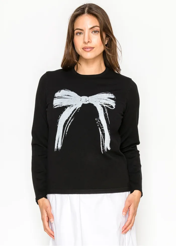Black Sweater with Artistic Bow Graphic