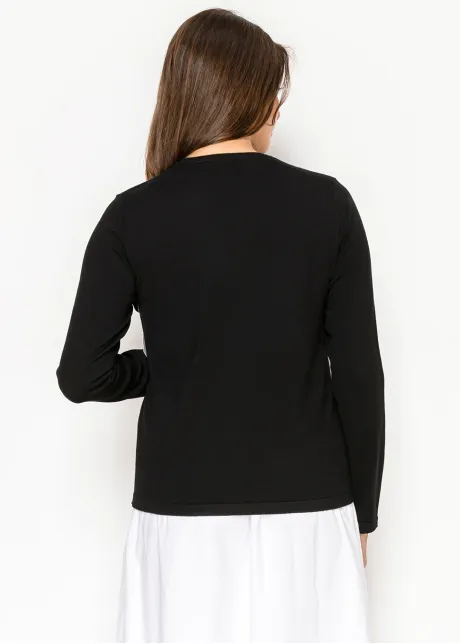 Black Sweater with Artistic Bow Graphic