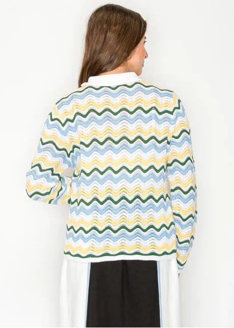 Wavy Stripe Knit Top with Polo Collar