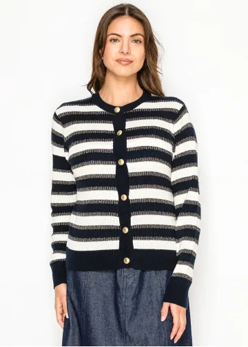 Navy Stripe Gold Button Cardigan