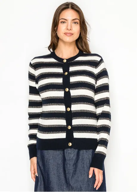 Navy Stripe Gold Button Cardigan
