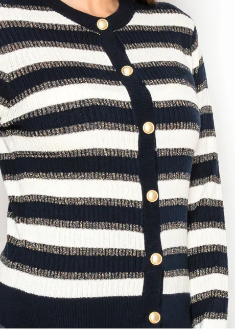 Navy Stripe Gold Button Cardigan