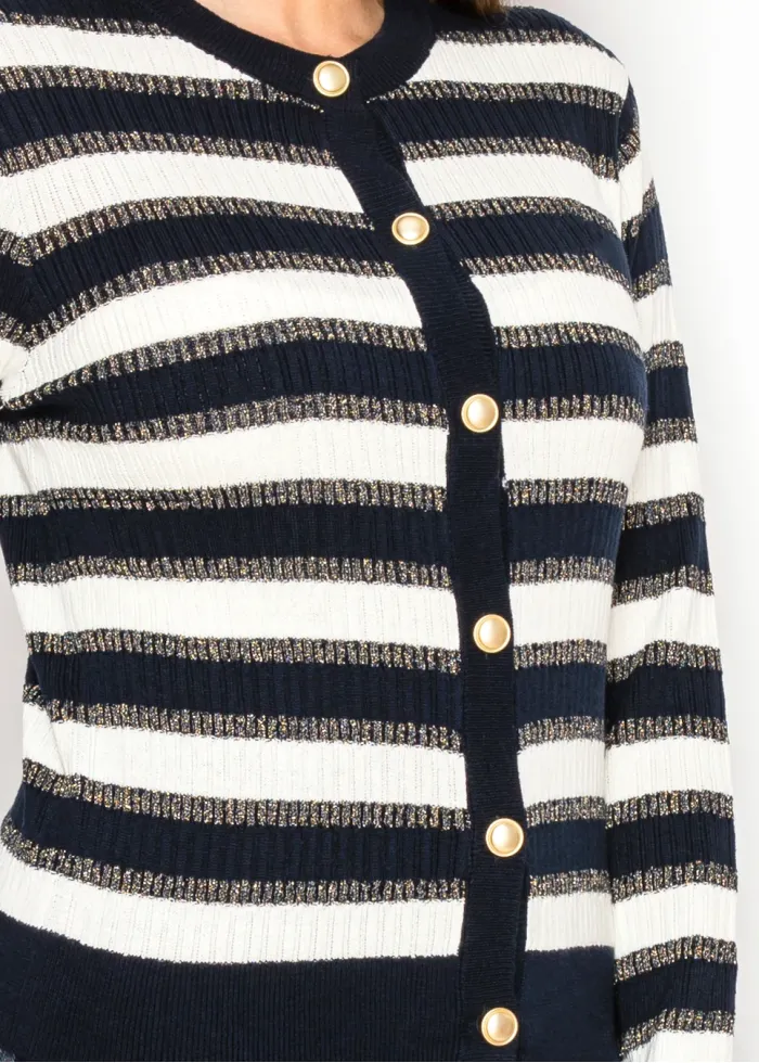 Navy Stripe Gold Button Cardigan