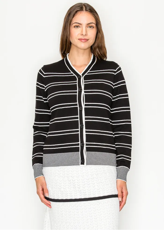 Striped Cardigan with Contrast Ribbed Trim