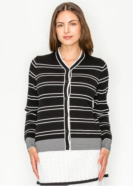 Striped Cardigan with Contrast Ribbed Trim