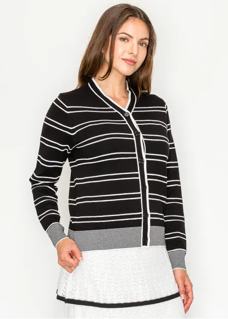 Striped Cardigan with Contrast Ribbed Trim