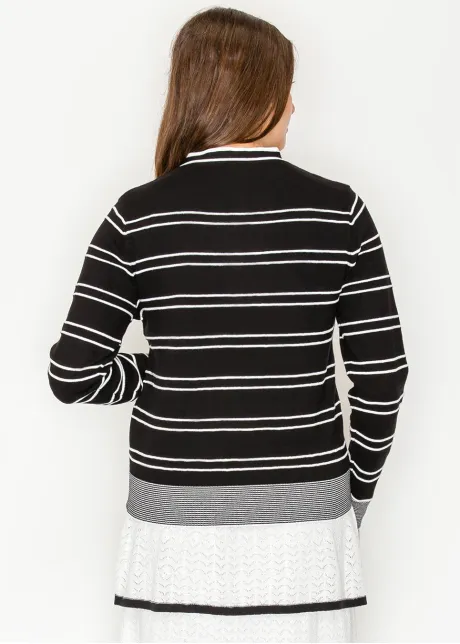 Striped Cardigan with Contrast Ribbed Trim