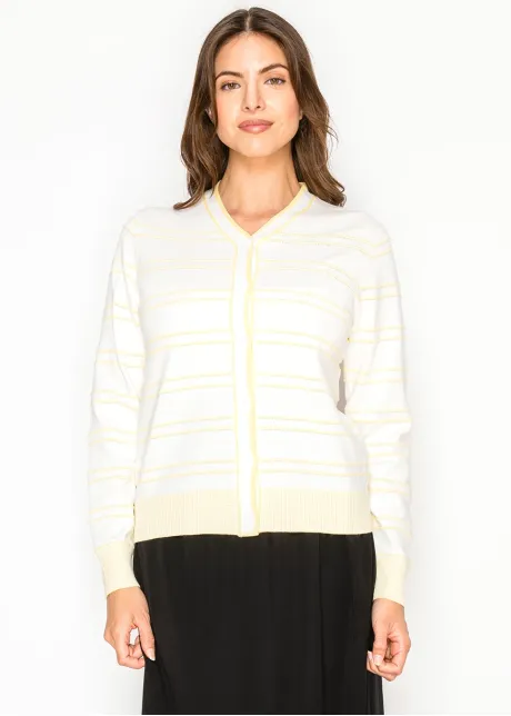 Light Yellow Stripe Button Cardigan