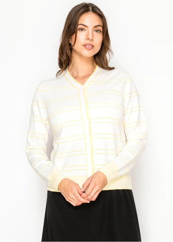Light Yellow Stripe Button Cardigan