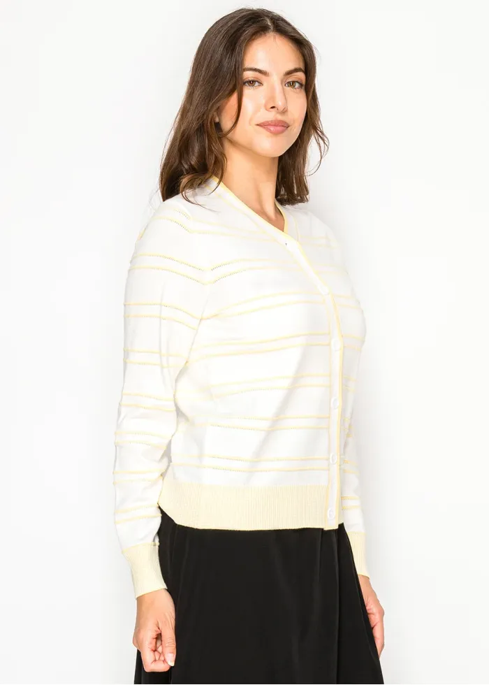 Light Yellow Stripe Button Cardigan