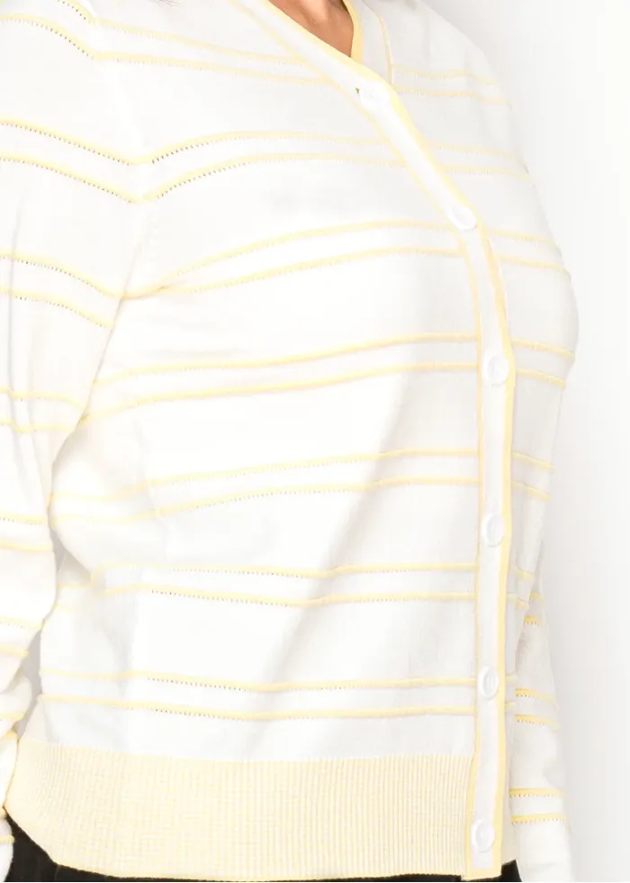 Light Yellow Stripe Button Cardigan