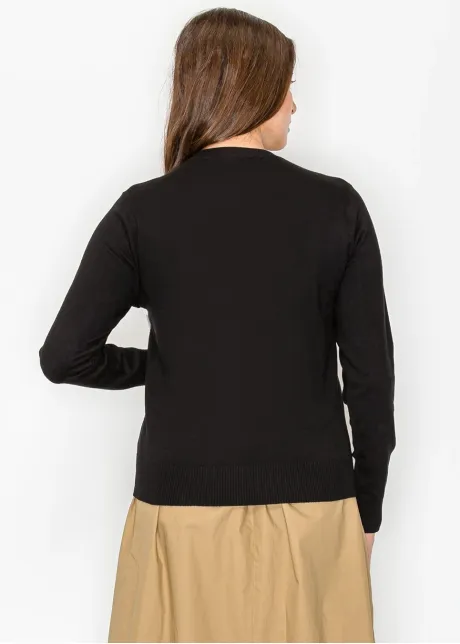 Black Cardigan with Colorful Bloom Detail