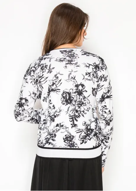 Black and White Floral Knit Sweater