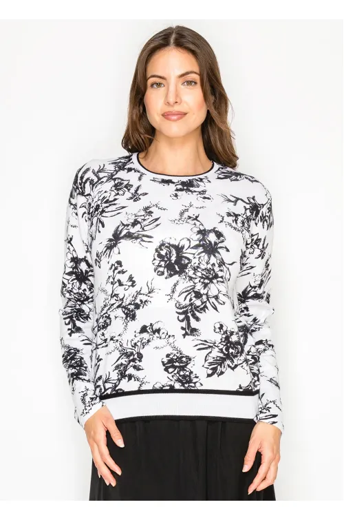 Black and White Floral Knit Sweater