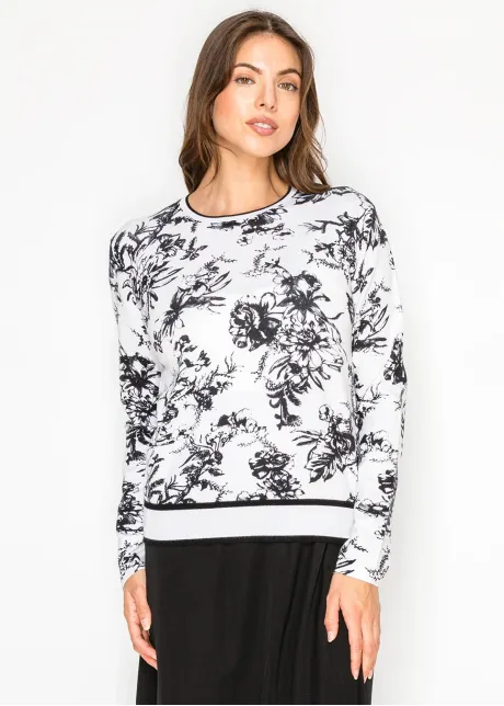 Black and White Floral Knit Sweater