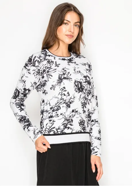 Black and White Floral Knit Sweater