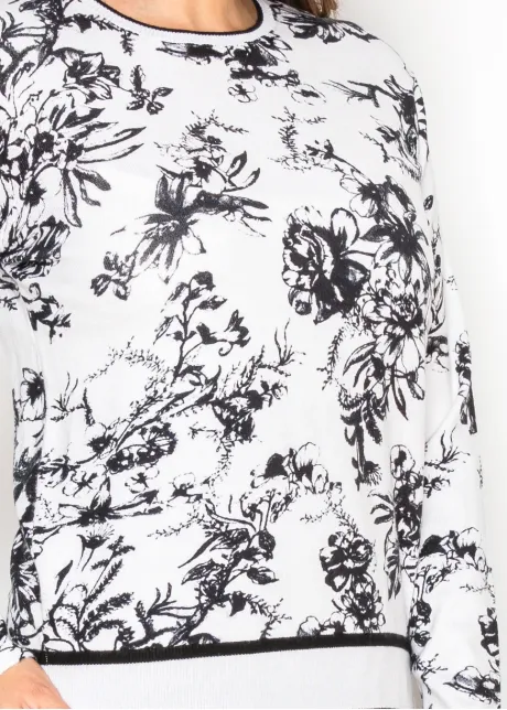 Black and White Floral Knit Sweater