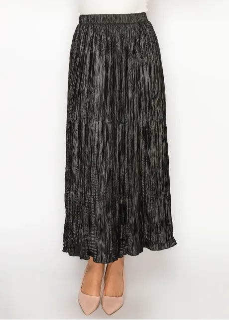 Black Shimmer Crinkle Midi Skirt