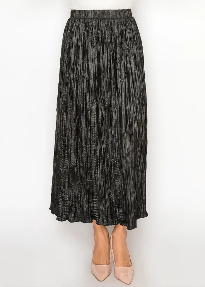 Black Shimmer Crinkle Midi Skirt